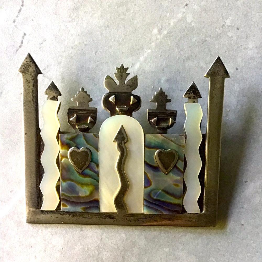 Unique Sterling Silver and Iridescent Pāua Shell Brooch
